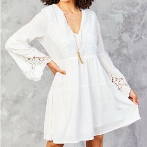 Altar’d State White Lace Cut-Out Long Sleeve Dress Small NWT